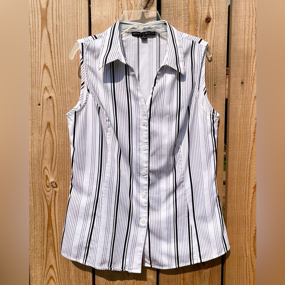Y2K Vintage Striped Button Down Collared Sleeveless Blouse Coquette Academia